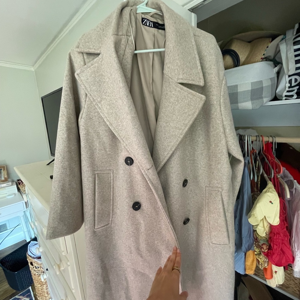 Zara Gray Pea Coat Classic Wool Blend- worn once!